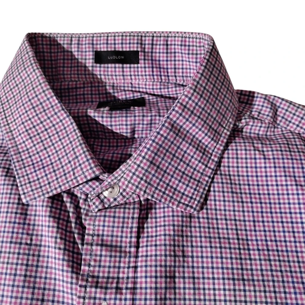 J Crew Ludlow Men 2 Ply Shirt 120s Sz L Red White Blue Check Cotton Long Sleeve